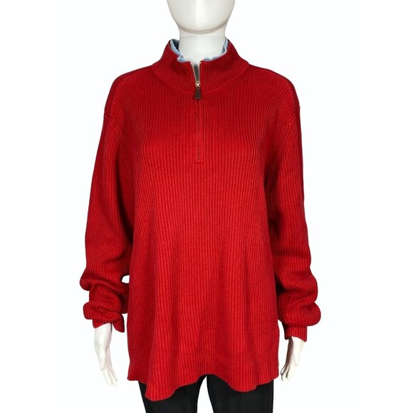 Tommy Hilfiger Mens XL Red 1/4 Zip Ribbed 100% Cotton Pullover Sweater - Picture 1 of 9